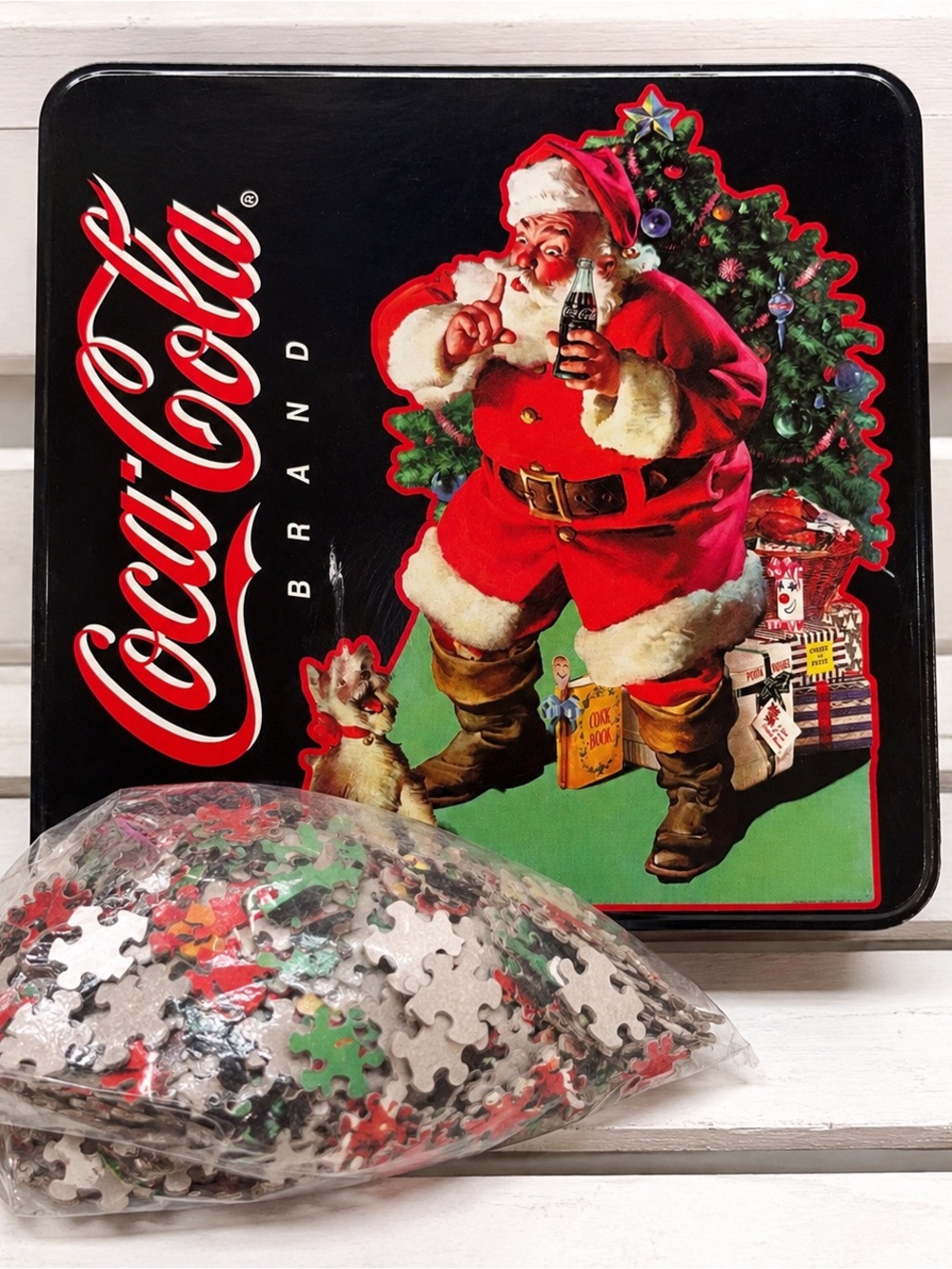 Vintage Coca-Cola Santa Christmas Puzzle Collector Tin Holiday Decor